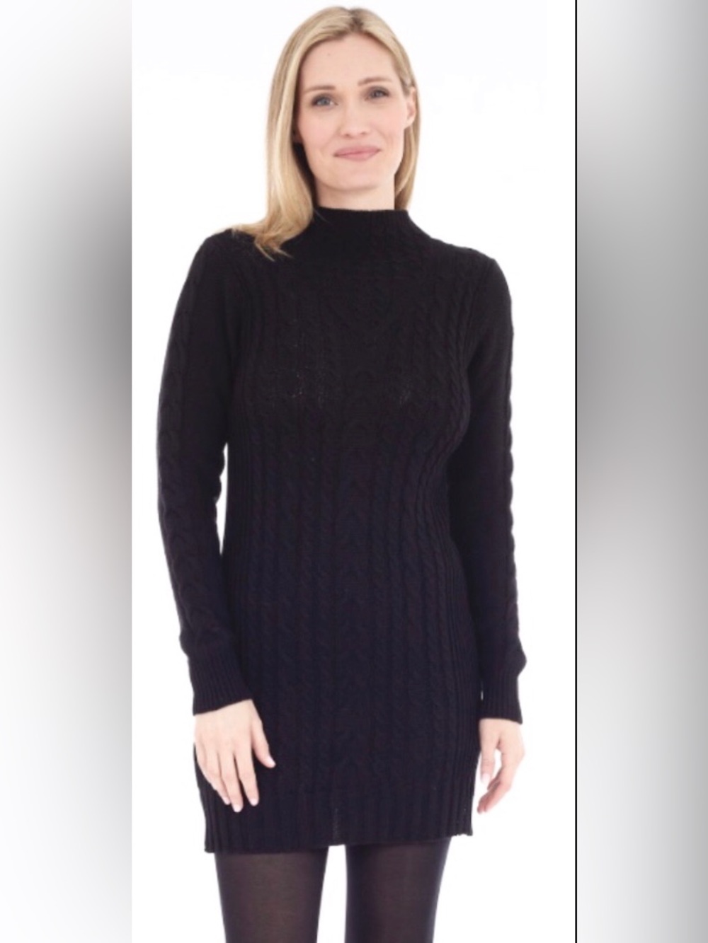 DKR Apparel Cable Knit Mock Neck Sweater Dress-Black